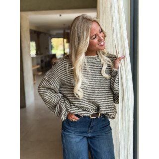 Pull ligné Melivane - Beige/Chocolat