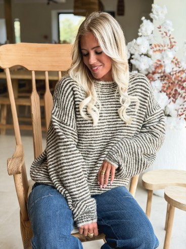 Pull ligné Melivane - Beige/Chocolat