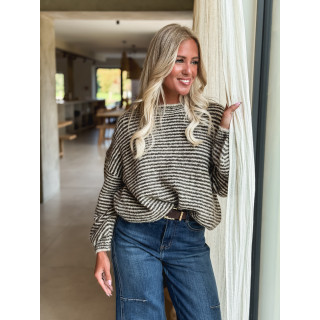 Pull ligné Melivane - Beige/Chocolat