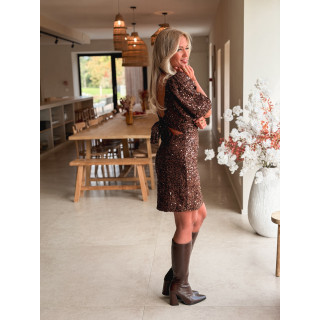 Robe courte à sequins Lunella - Chocolat