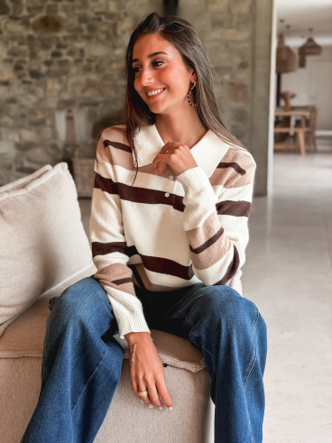 Pull ligné Solivane - Ecru/Beige