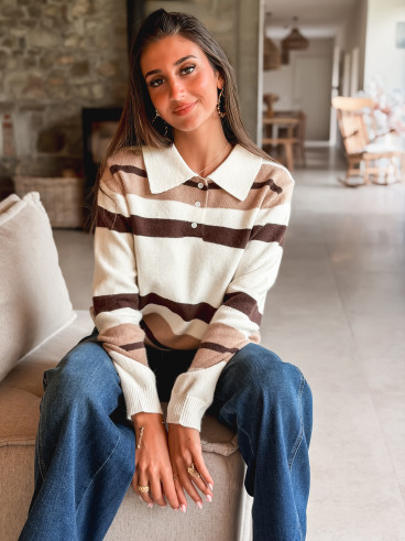 Pull ligné Solivane - Ecru/Beige
