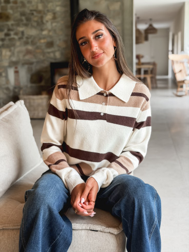 Pull ligné Solivane - Ecru/Beige