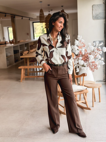 Chemise à fleurs Bénédita - Ecru/Chocolat