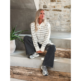 Pull ligné Sorélia - Ecru/Gris