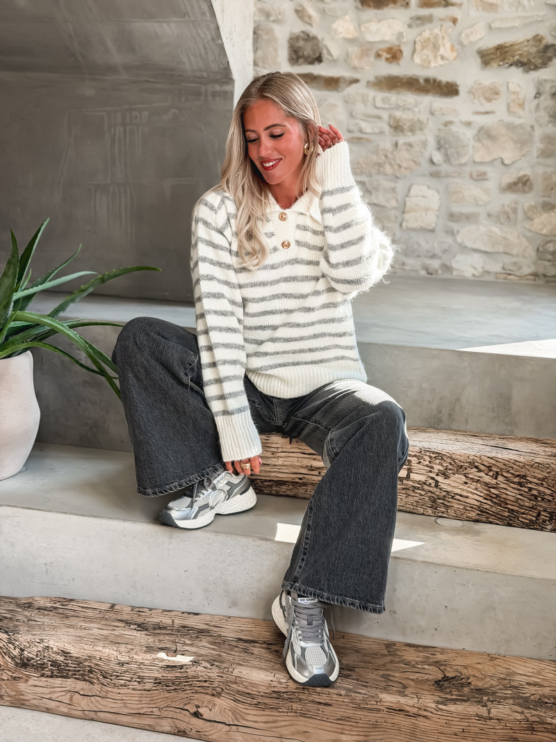 Pull ligné Sorélia - Ecru/Gris