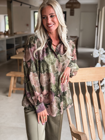 Chemise à fleurs Gloria - Kaki