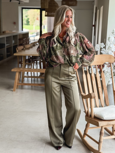 Chemise à fleurs Gloria - Kaki