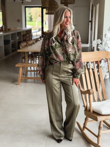 Chemise à fleurs Gloria - Kaki
