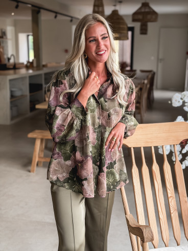 Chemise à fleurs Gloria - Kaki