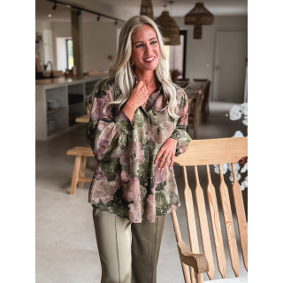 Chemise à fleurs Gloria - Kaki