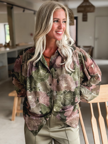 Chemise à fleurs Gloria - Kaki