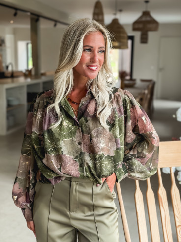 Chemise à fleurs Gloria - Kaki
