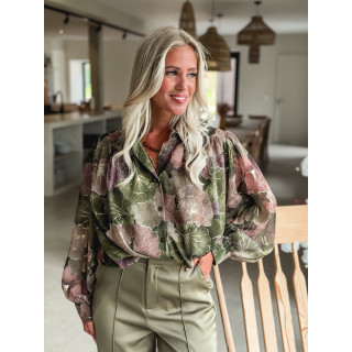 Chemise à fleurs Gloria - Kaki