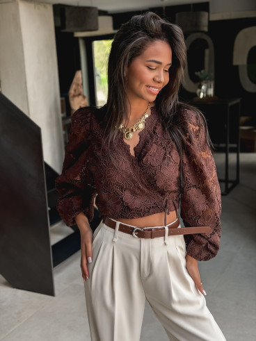 Blouse cache-coeur Soria - Chocolat