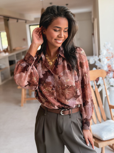 Chemise à fleurs Gloria - Chocolat