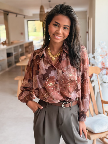 Chemise à fleurs Gloria - Chocolat