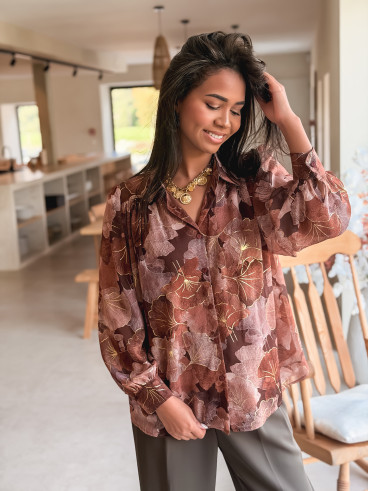 Chemise à fleurs Gloria - Chocolat
