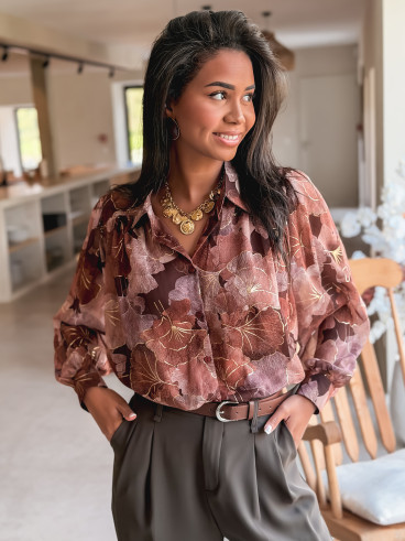 Chemise à fleurs Gloria - Chocolat