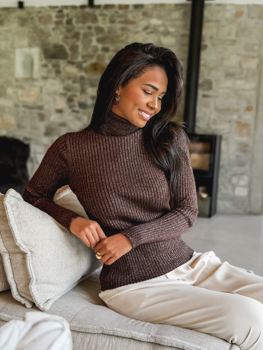 Pull col roulé Sylvara - Chocolat