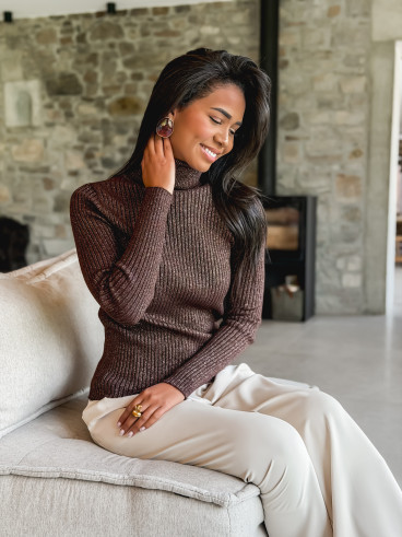 Pull col roulé Sylvara - Chocolat