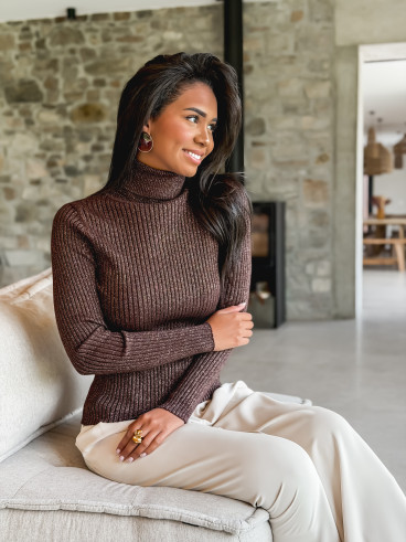 Pull col roulé Sylvara - Chocolat