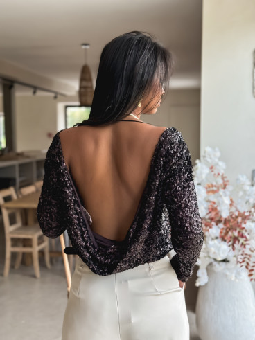 Blouse à sequins Maloée - Chocolat