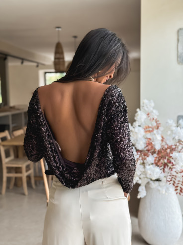 Blouse à sequins Maloée - Chocolat