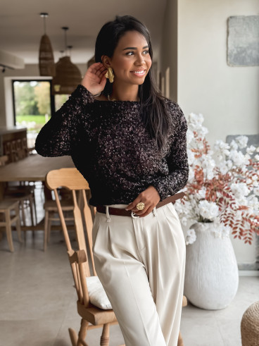Blouse à sequins Maloée - Chocolat