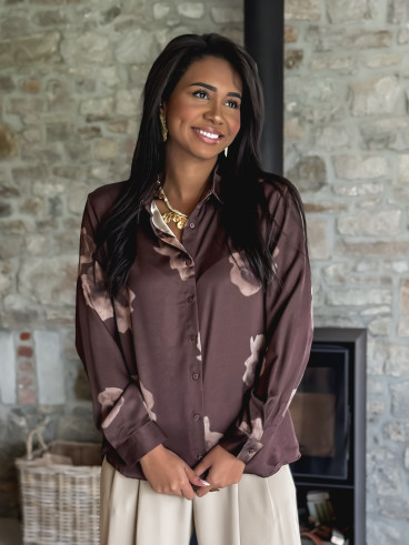 Chemise à motifs Énoraë - Chocolat/Beige
