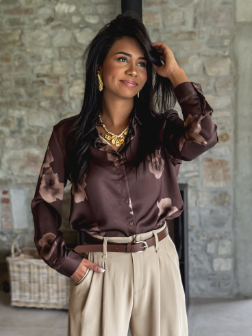 Chemise à motifs Énoraë - Chocolat/Beige