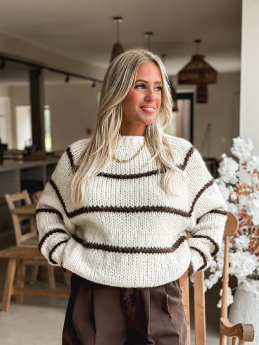 Pull ligné Aëla - Crème/Chocolat
