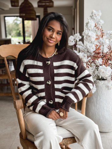 Gilet ligné Naomi - Chocolat/Ecru