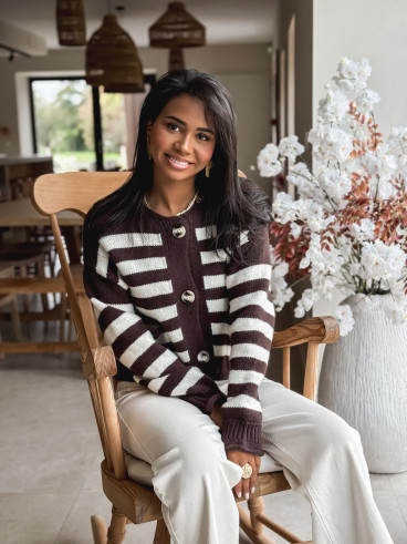 Gilet ligné Naomi - Chocolat/Ecru