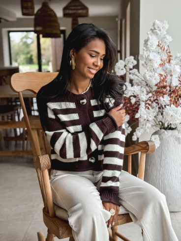 Gilet ligné Naomi - Chocolat/Ecru