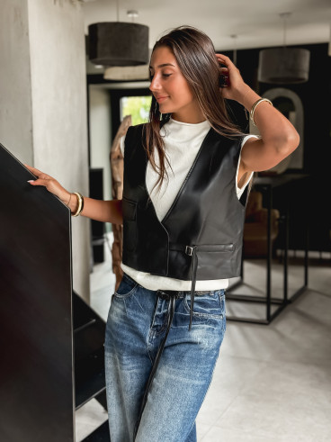 Gilet en simili cuir Nyméa - Noir