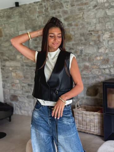 Gilet en simili cuir Nyméa - Noir