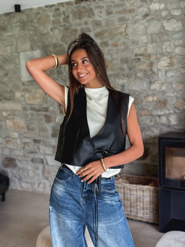 Gilet en simili cuir Nyméa - Noir