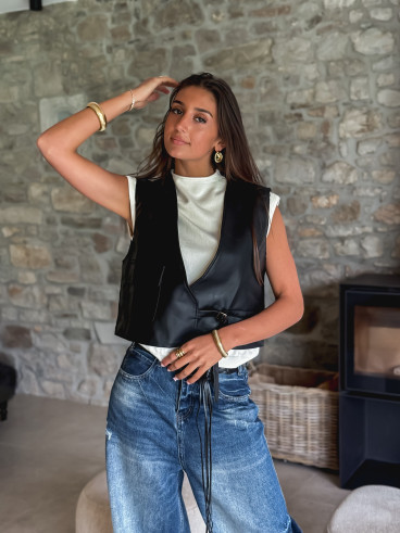 Gilet en simili cuir Nyméa - Noir