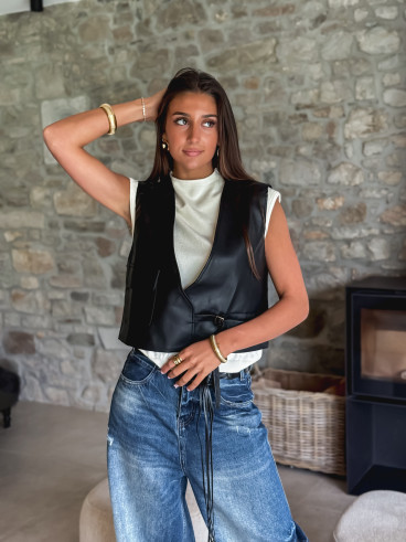 Gilet en simili cuir Nyméa - Noir