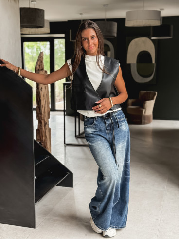 Gilet en simili cuir Nyméa - Noir