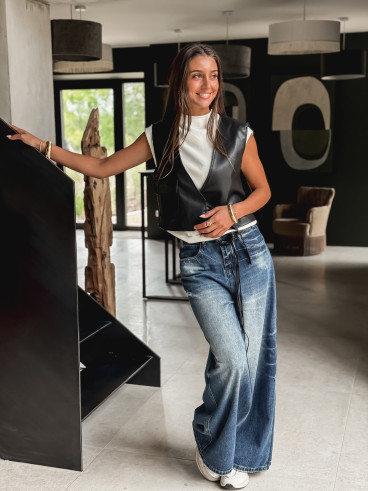 Gilet en simili cuir Nyméa - Noir