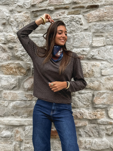 Pull ligné Maïwenn - Chocolat