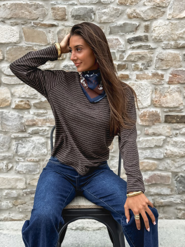 Pull ligné Maïwenn - Chocolat