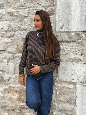 Pull ligné Maïwenn - Chocolat