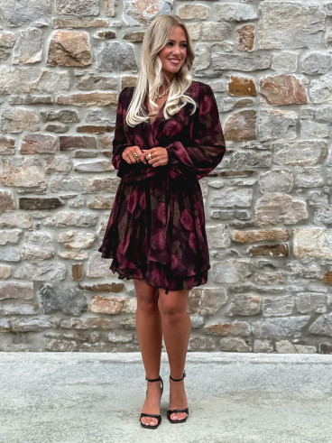 Robe courte à fleurs Assya - Chocolat