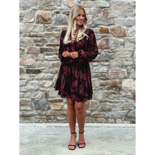 Robe courte à fleurs Assya - Chocolat