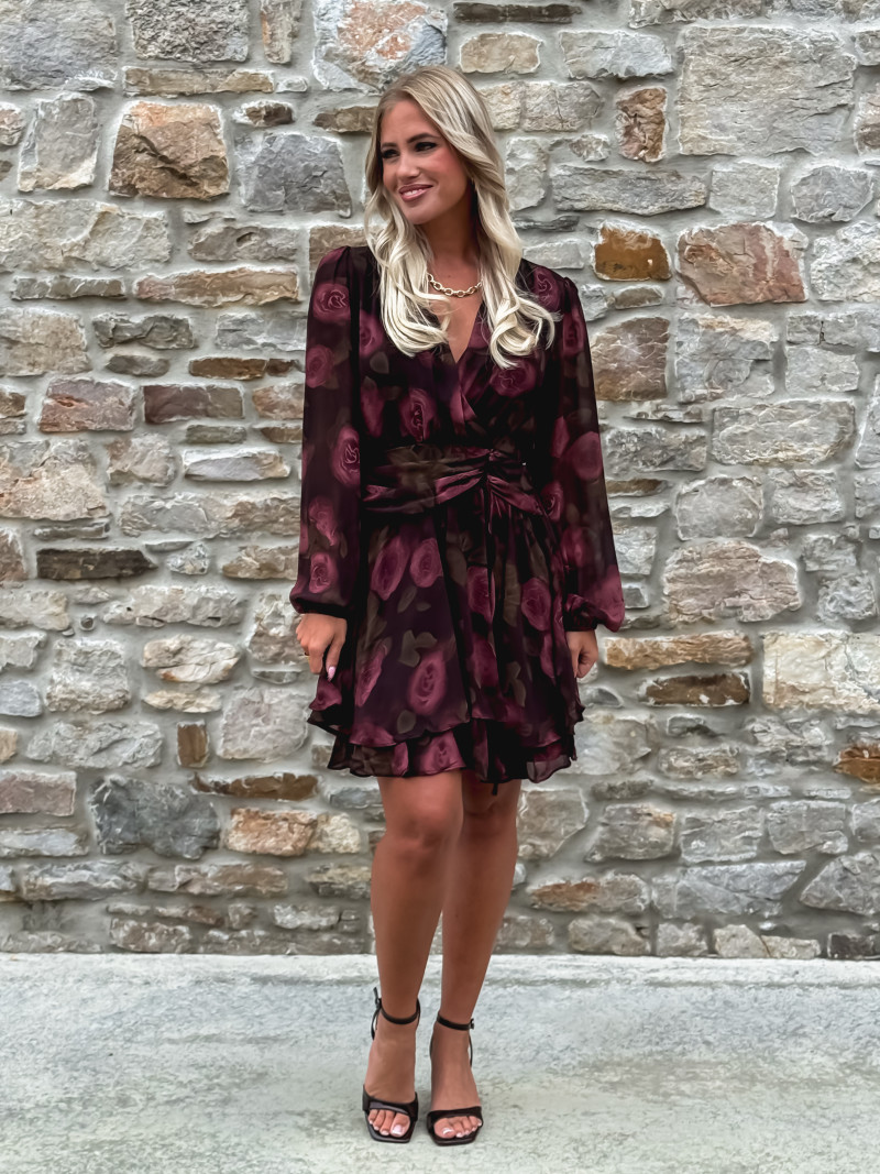 Robe courte à fleurs Assya - Chocolat