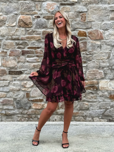 Robe courte à fleurs Assya - Chocolat