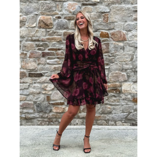 Robe courte à fleurs Assya - Chocolat